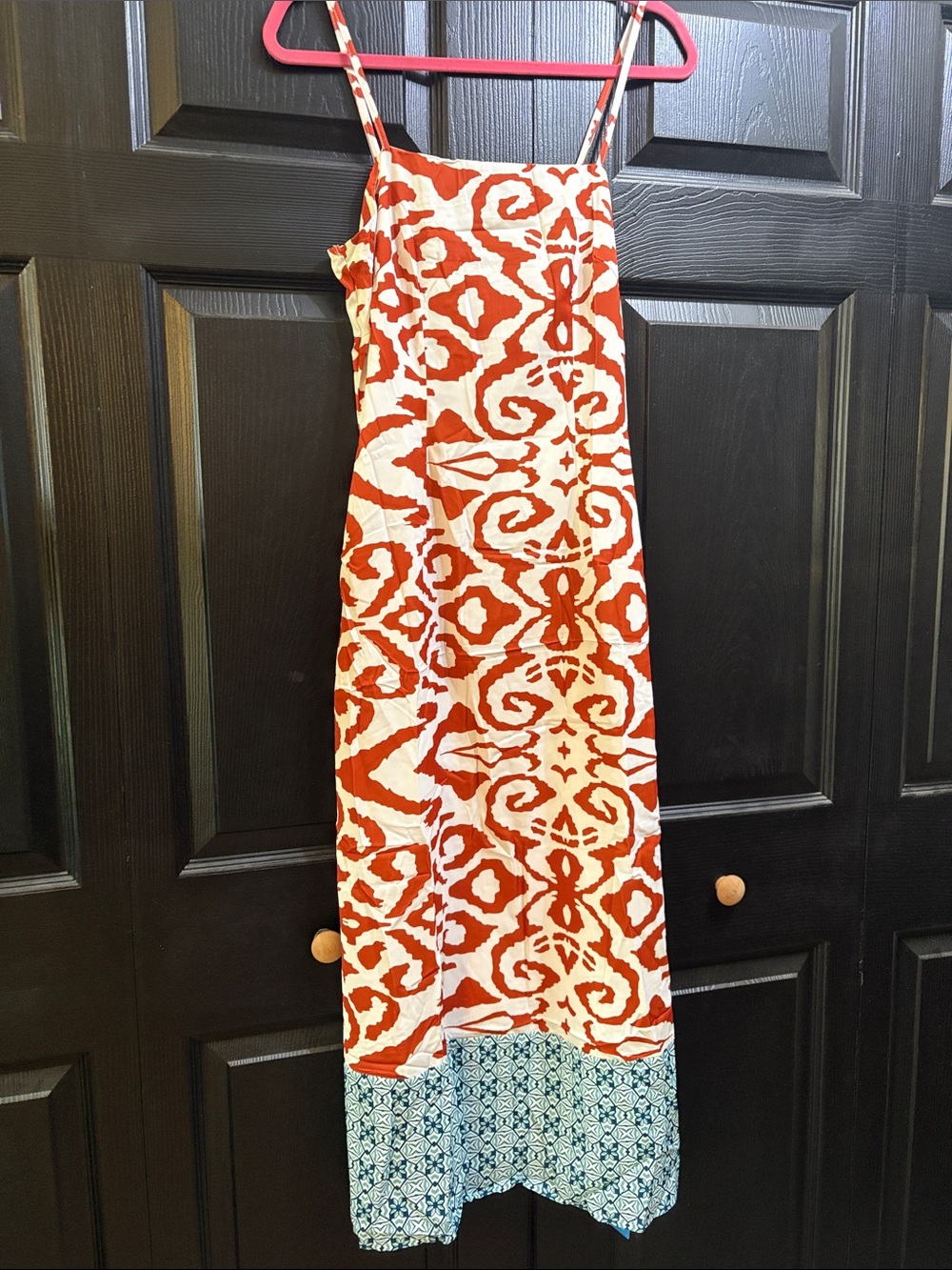 Cupshe Orange and White Maxi Dress with Blue Hem